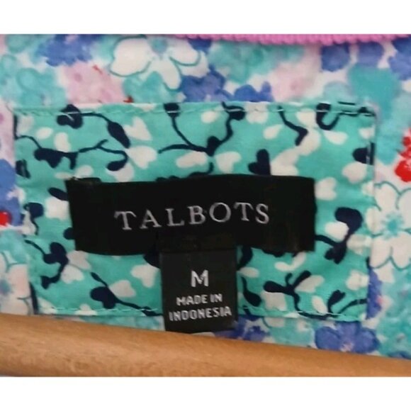 Talbots 100% Cotton Button Front Shirt Size Medium Teal Lovely Ditsy Floral Work - Picture 6 of 11
